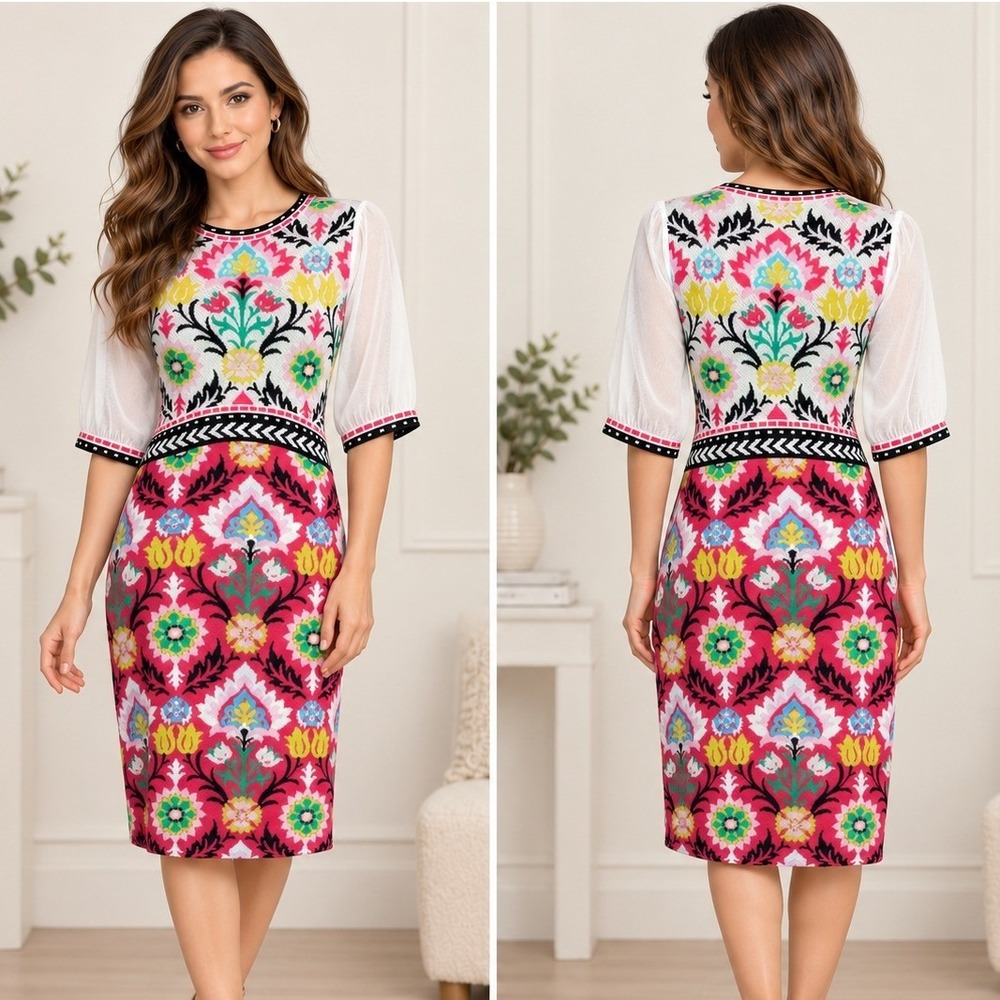 Aldomartins Midi Dress Small Pink Floral Knit Barcelona Spain Mediterranean